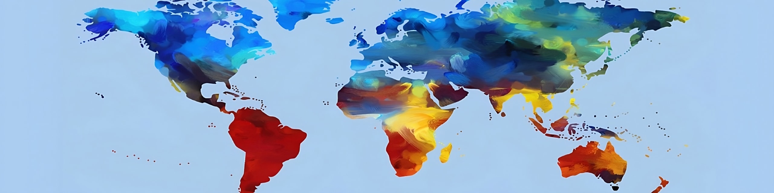 Colorful, artistic rendition of a world map